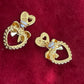 Red Heart & Bow Crystal Metal Gold Earrings