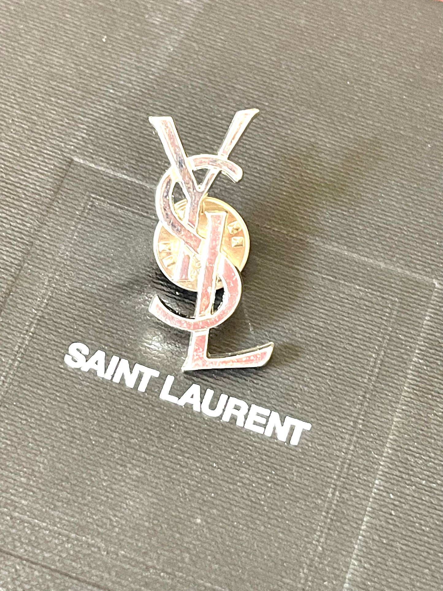 Silver Tone Authentic YSL Unisex Metal Pin Daily Use