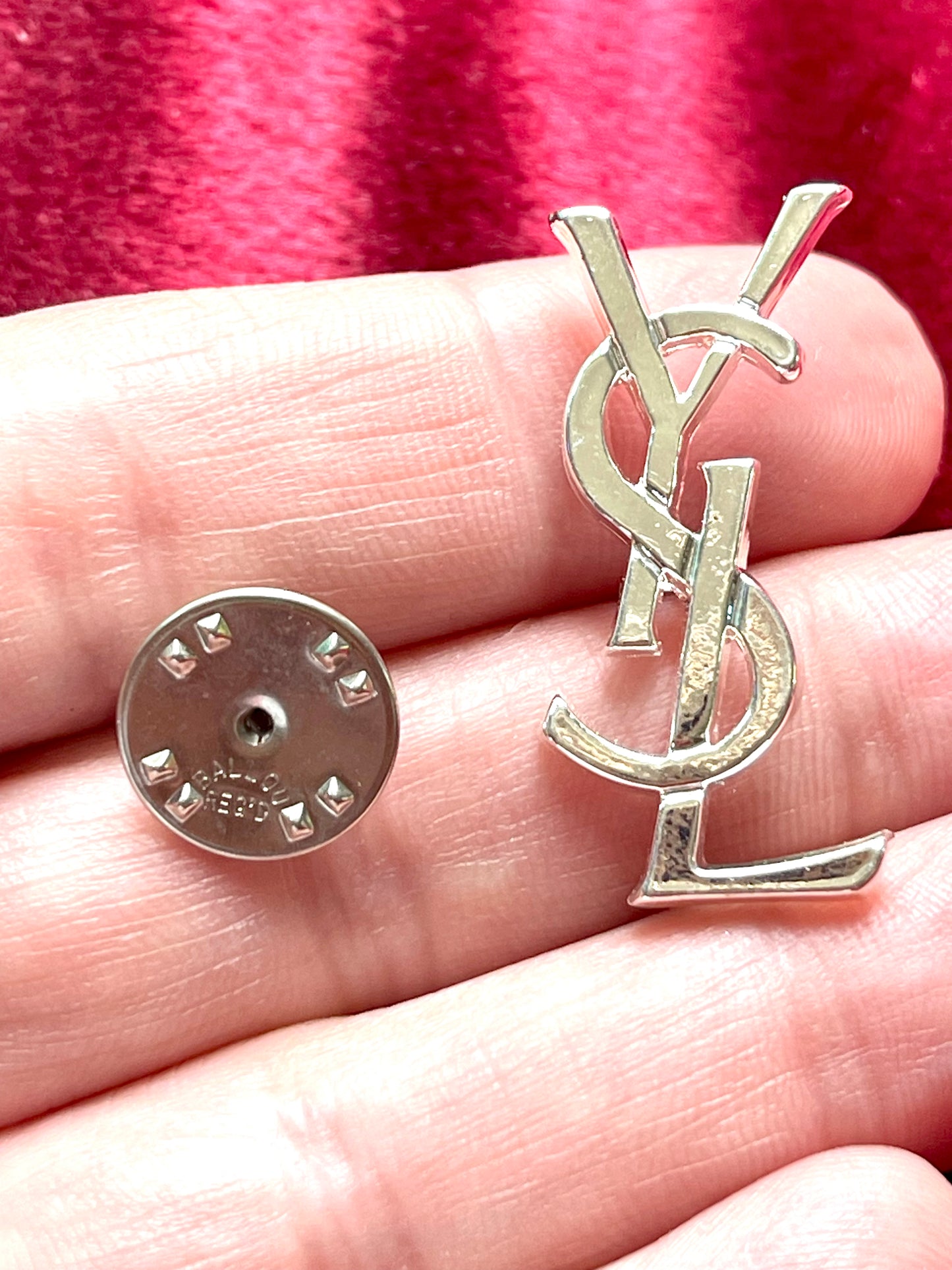 Silver Tone Authentic YSL Unisex Metal Pin Daily Use