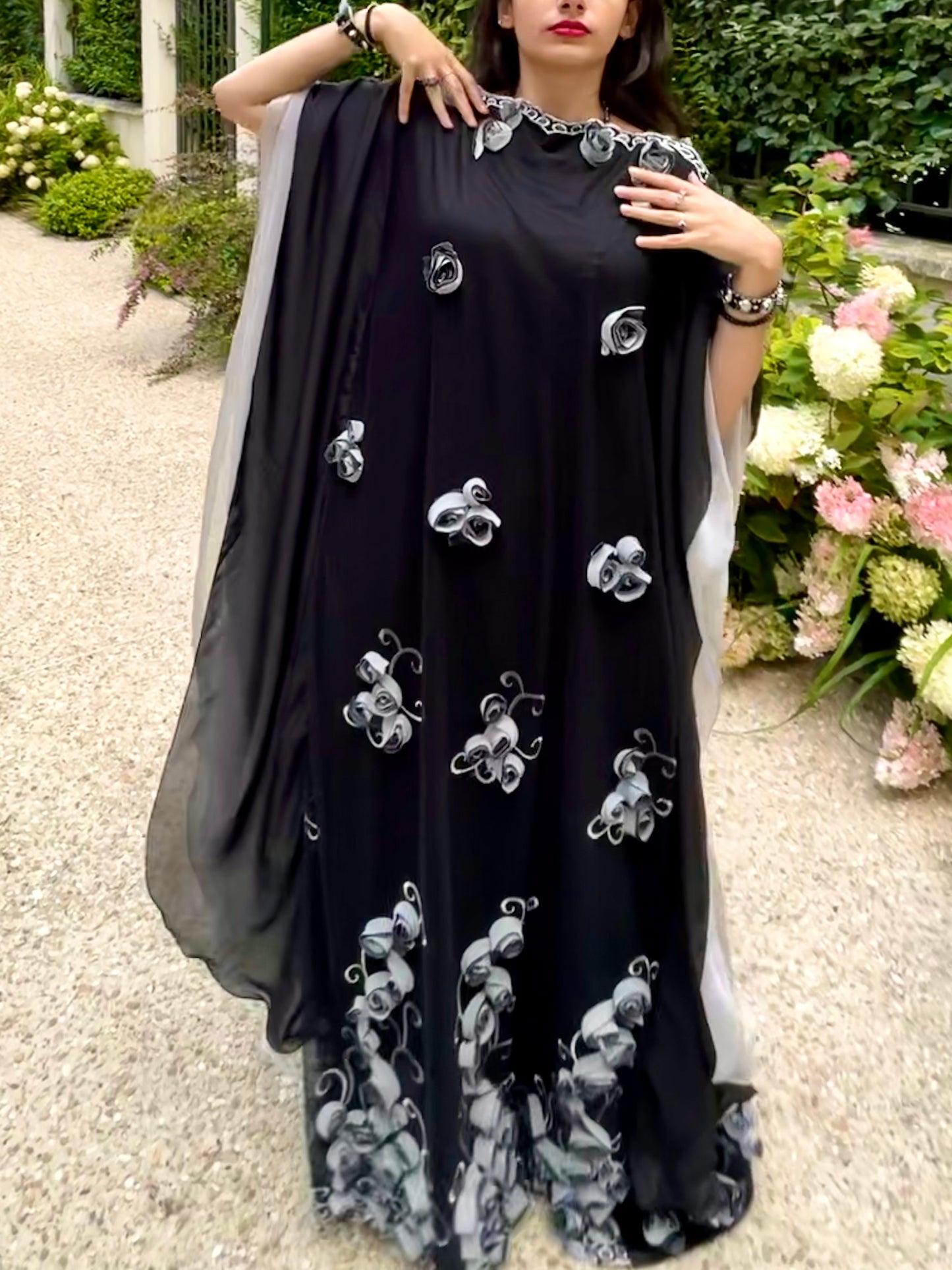 Handmade Black & White Abaya Dress