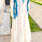 Handmade White & Blue Chiffon Abaya Dress