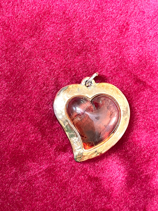 Pendentif Rose Couleur Ambre Incrusté Yves Saint Laurent Vintage