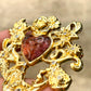 Art Nouveau Metal Heart  Purple Brown Color Brooch