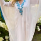 Handmade White & Blue Chiffon Abaya Dress