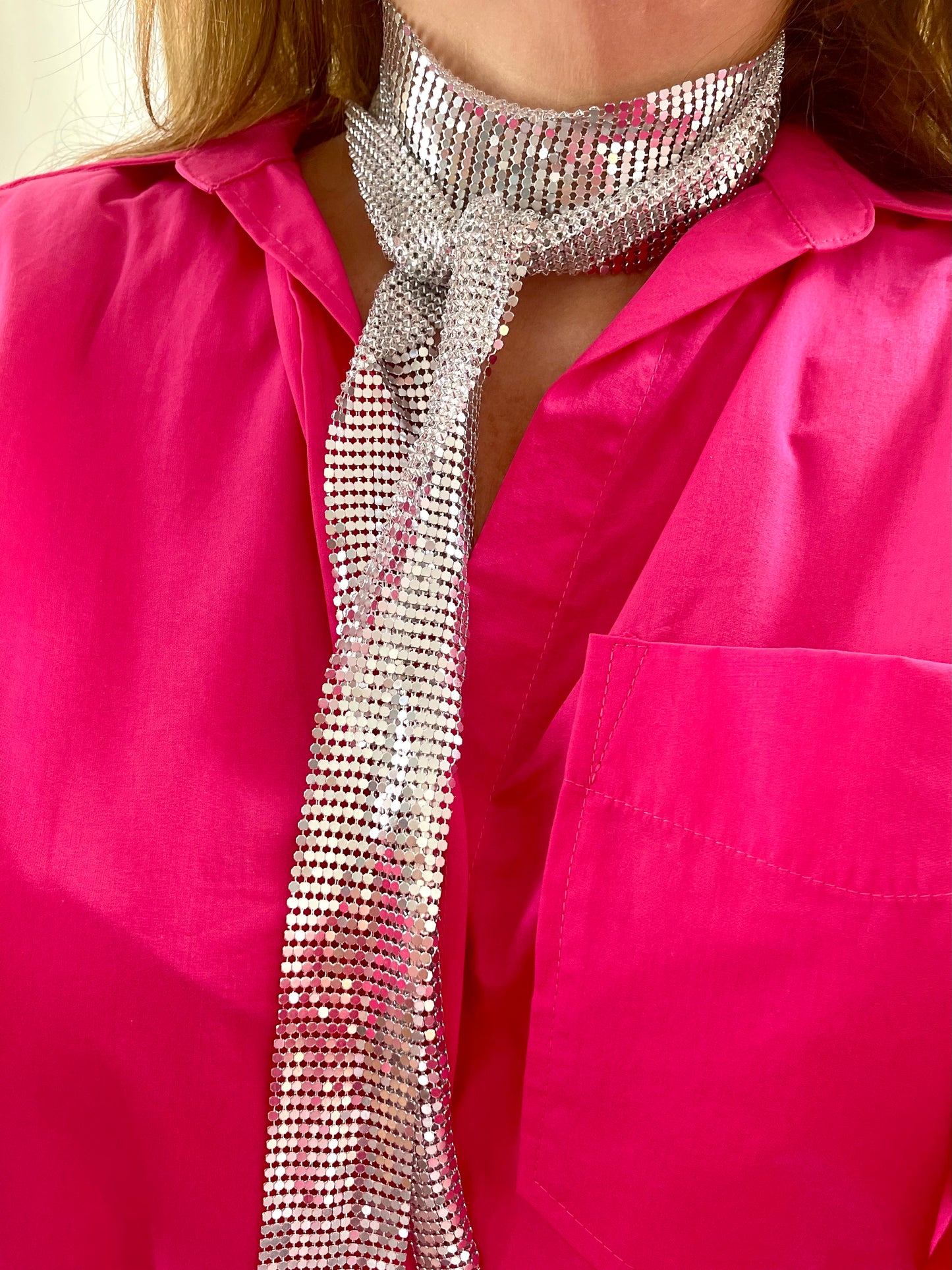 Silver Pixel Metal Scarf Necklace