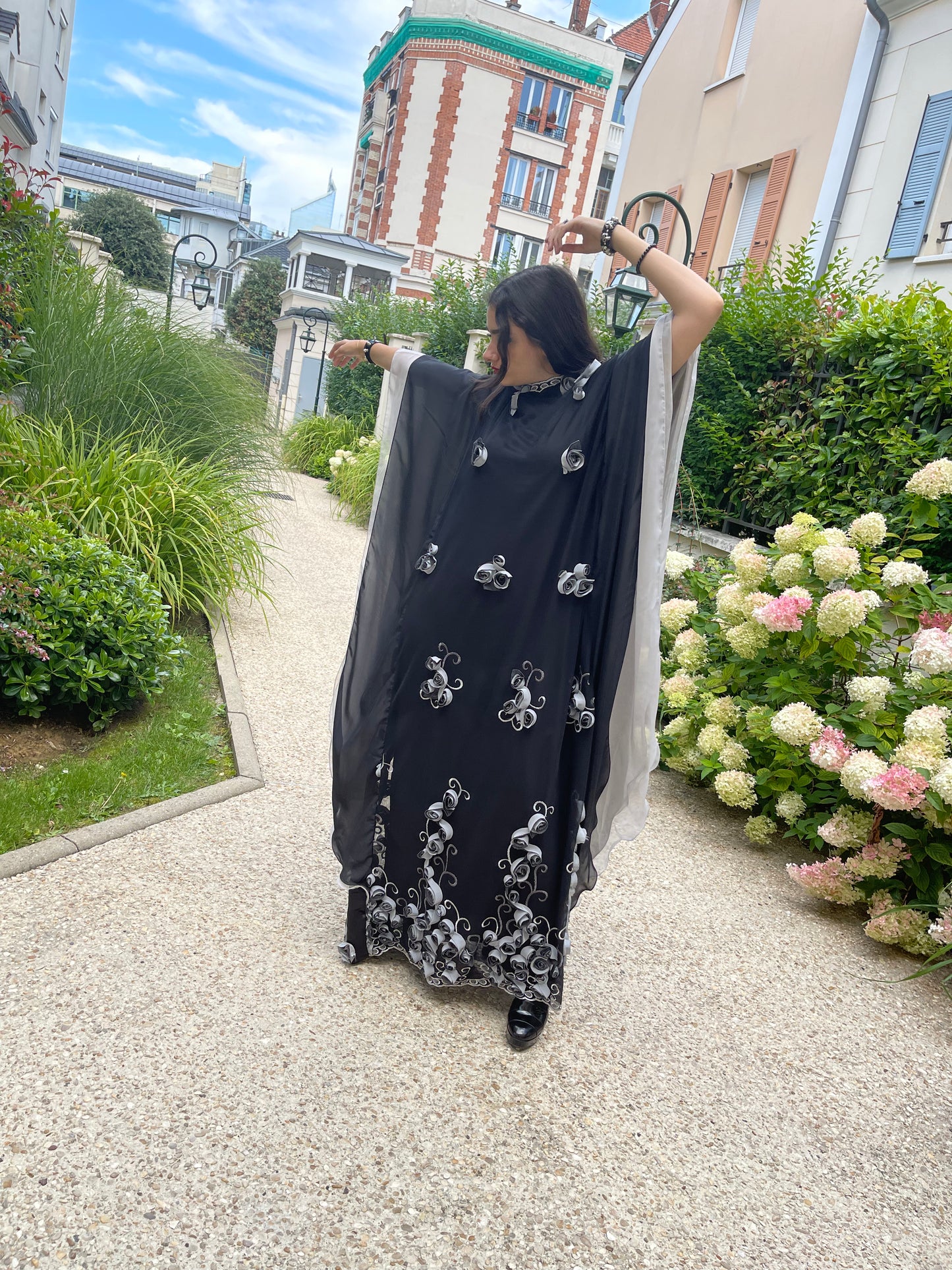 Handmade Black & White Abaya Dress