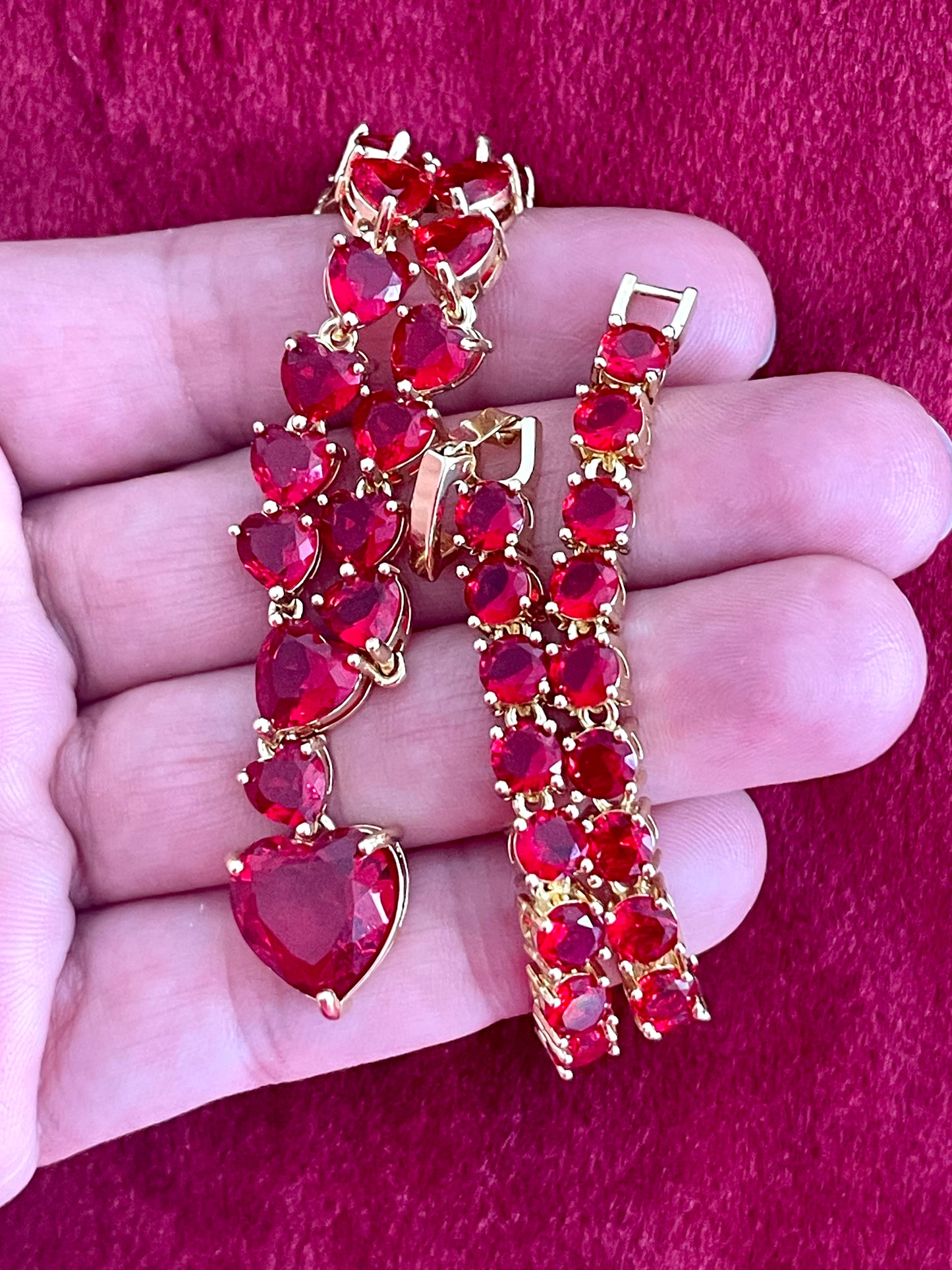Red Rhinestones Hearts Necklace