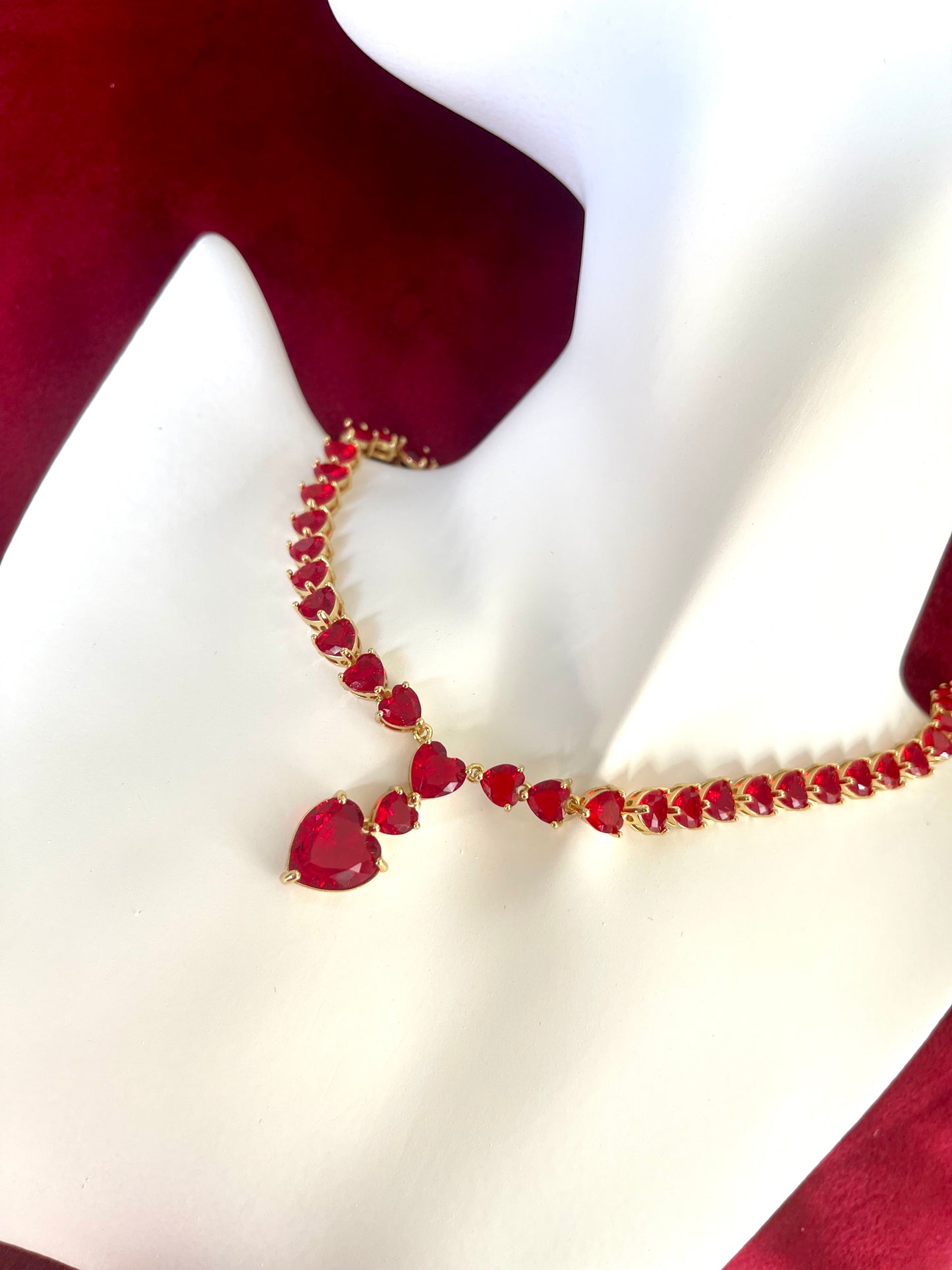 Red Rhinestones Hearts Necklace