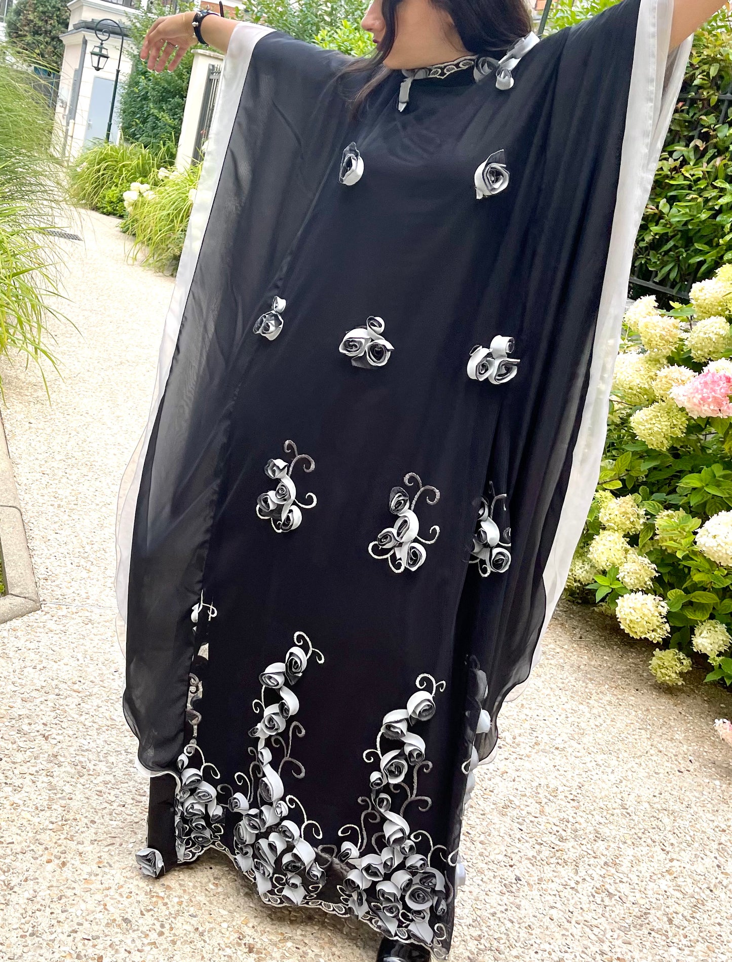 Handmade Black & White Abaya Dress