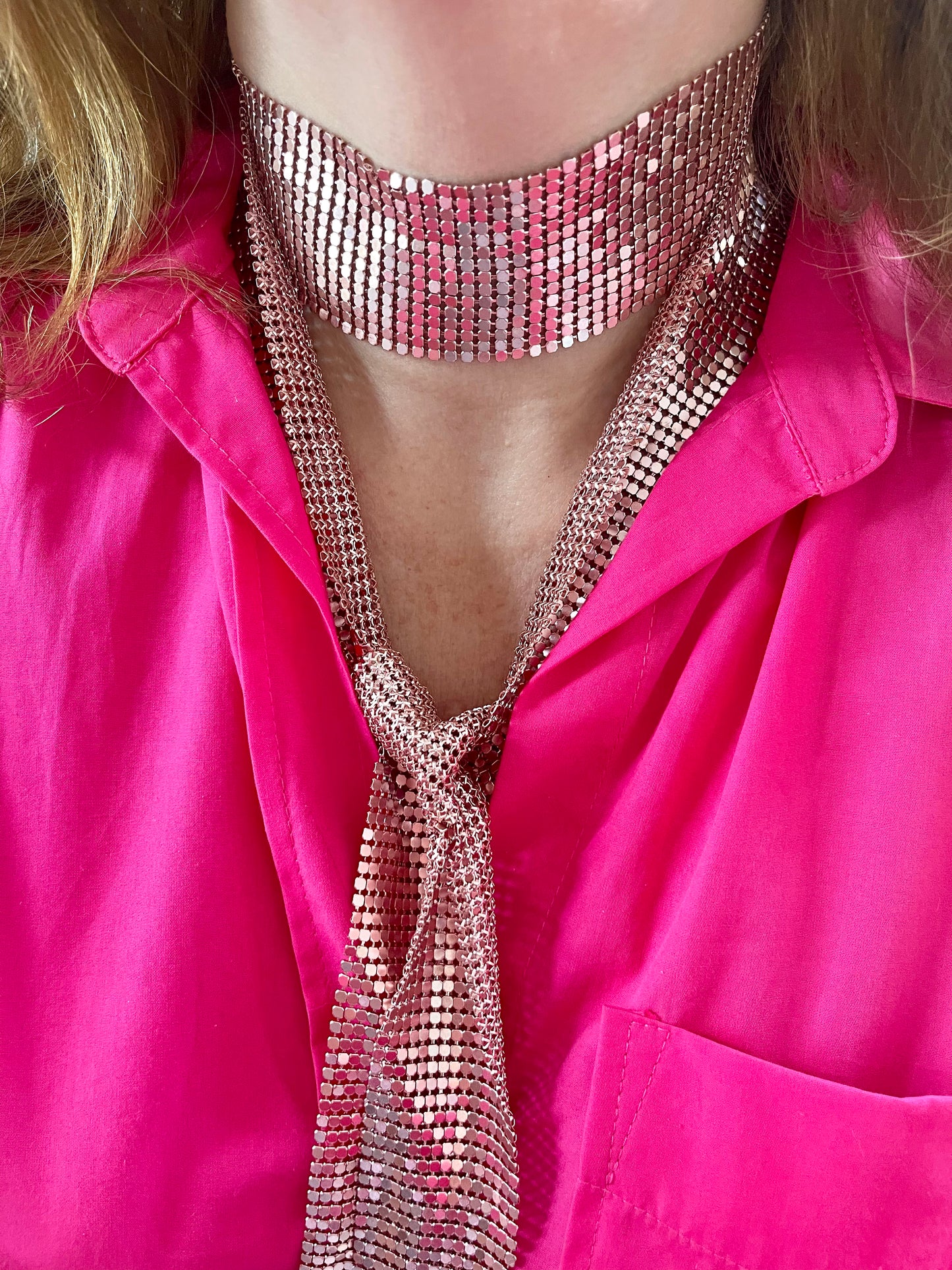 Collier Foulard Pixel Métal Rose