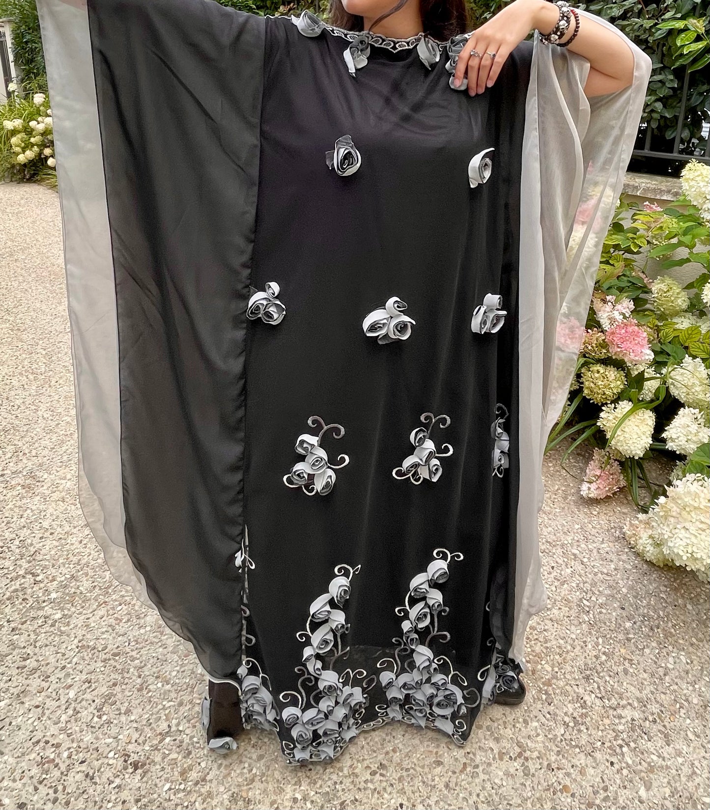 Handmade Black & White Abaya Dress