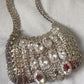 Large Metal Shoulder Bag Crystal Charms Brooches Style Paco Rabanne