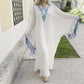 Handmade White & Blue Chiffon Abaya Dress