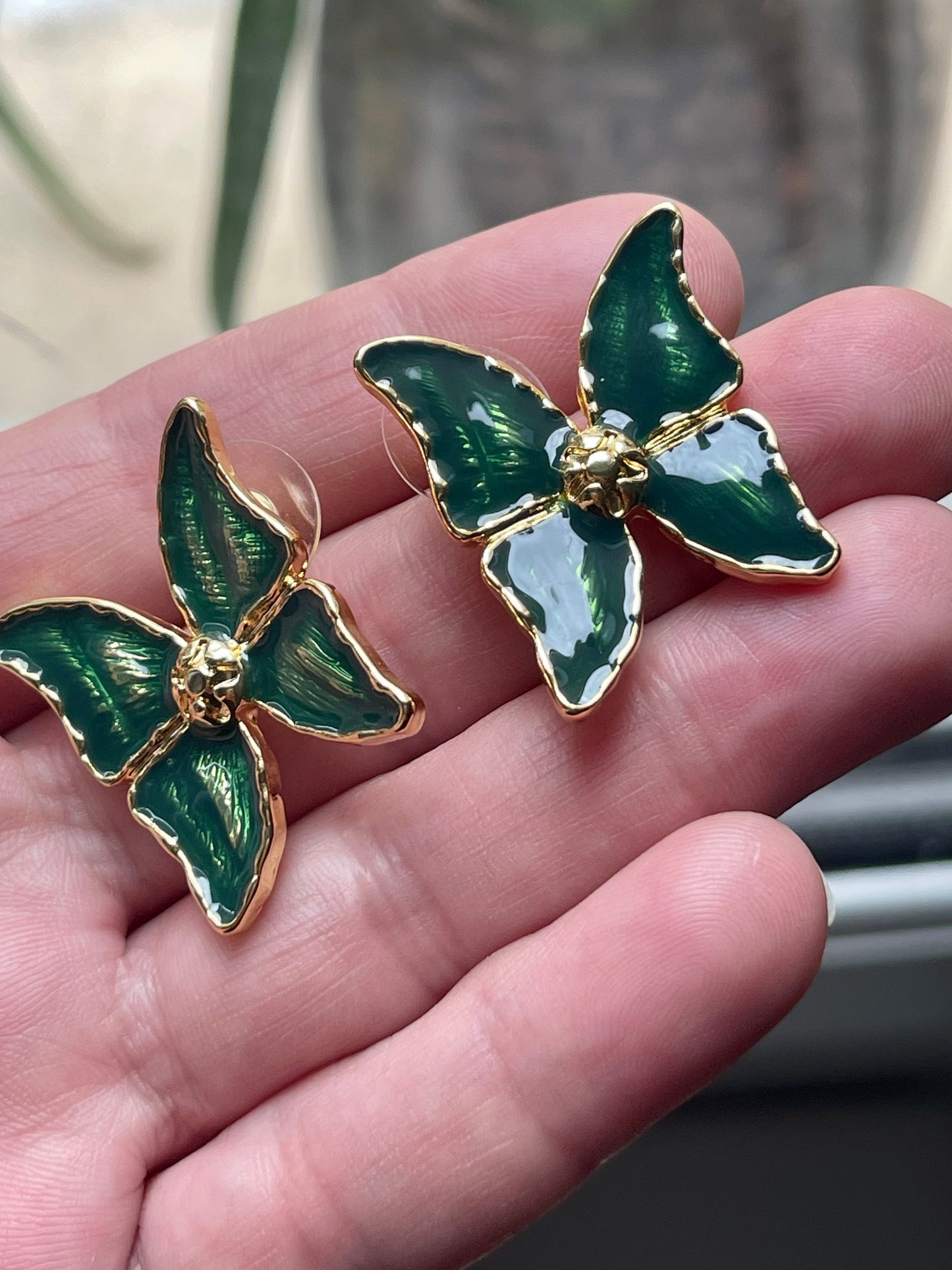 Boucles d'Oreilles Papillon Vert Design Vintage