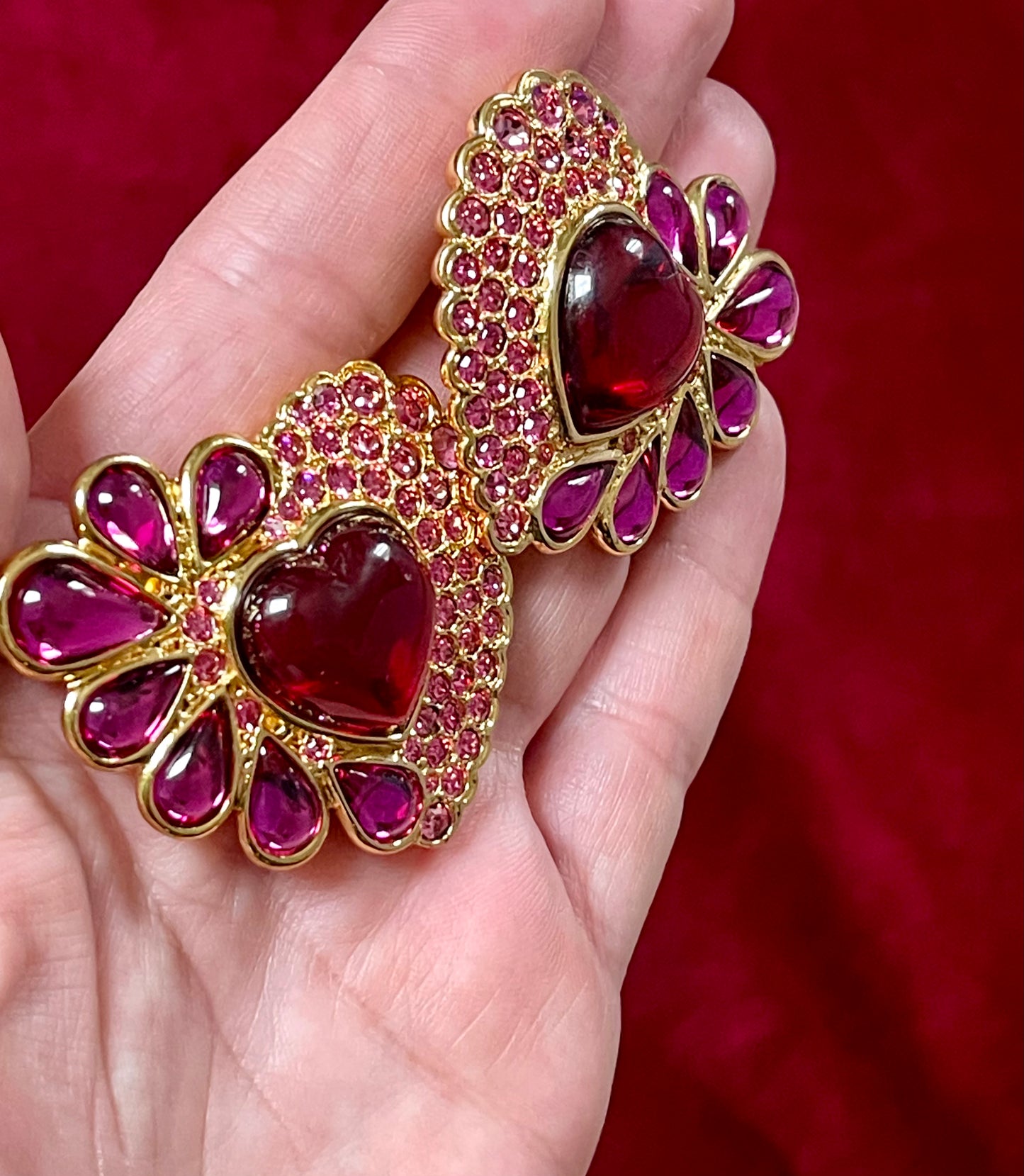 Boucles d'oreilles violettes et rouges vintage authentiques rares