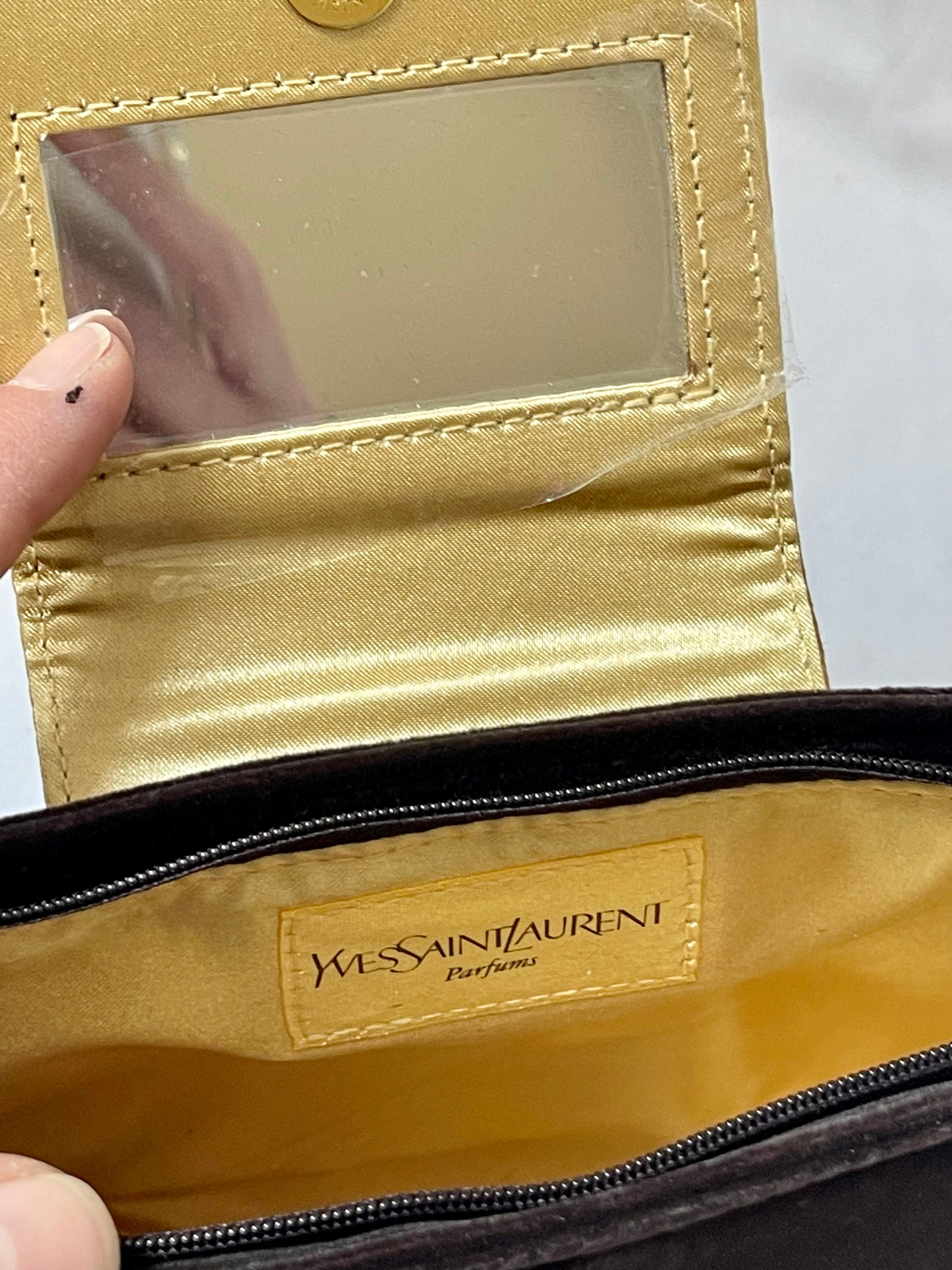 Brown velvet YSL clutch bag