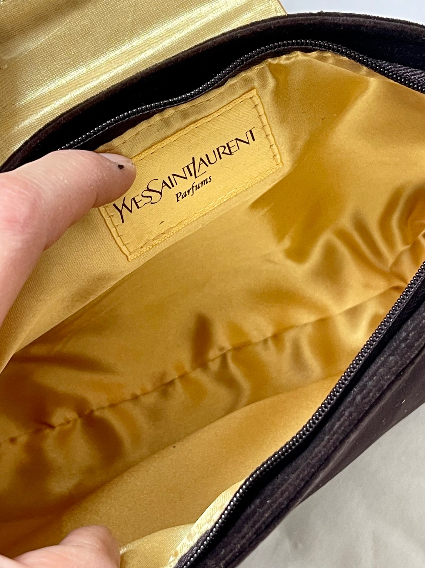 Brown velvet YSL clutch bag