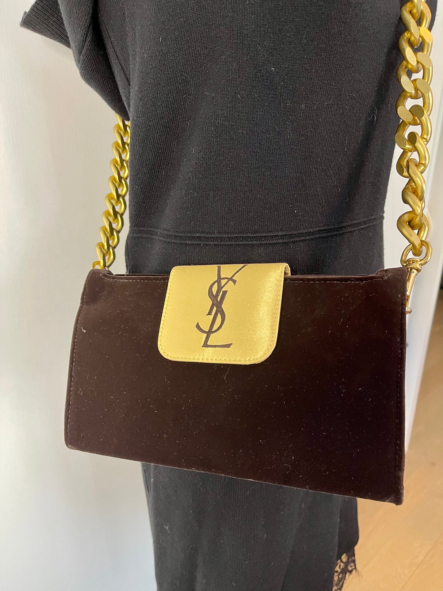 Brown velvet YSL clutch bag