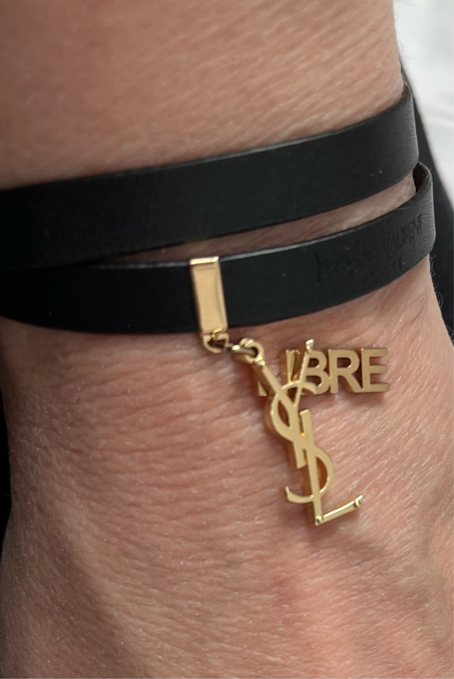 Black Leather Gold Charms  Yves Saint Laurent Parfums Bracelet