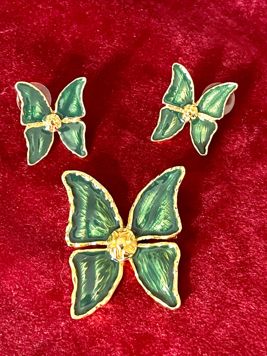 Conjunto de mariposas verdes de inspiración de diseño vintage