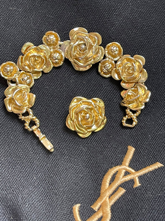 Bracelet Authentique Yves Saint Laurent Fleurs Or