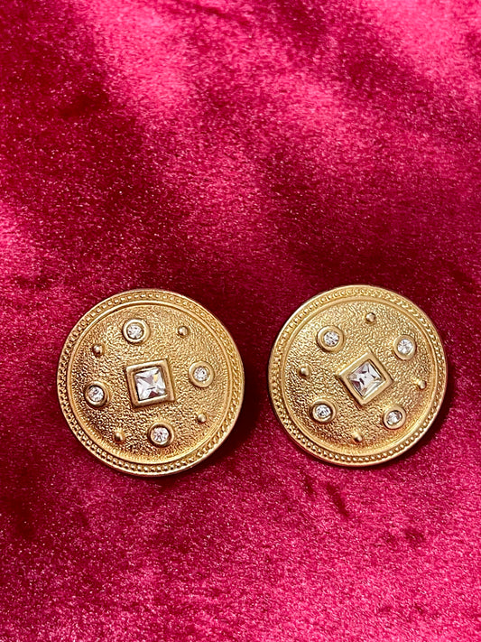 Monet Vintage Gold Round Button Earrings