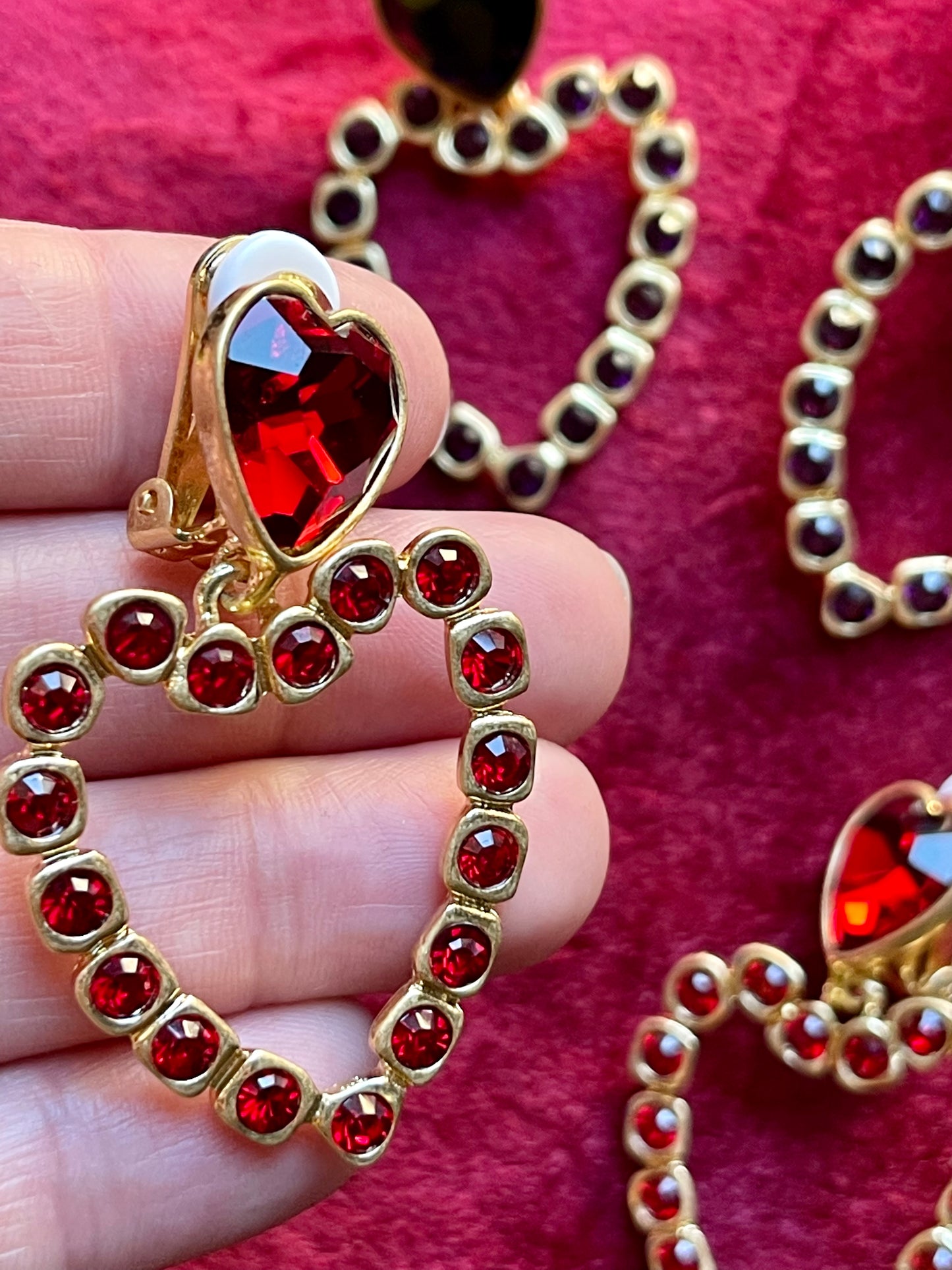 Red heart crystal earrings