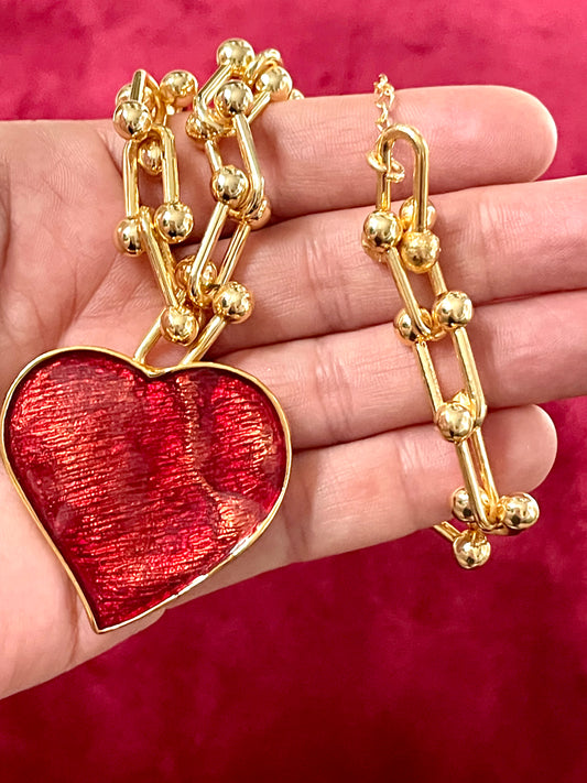 Colgante Broche Corazón Esmaltado. Vintage años 90 Yves Saint Laurent