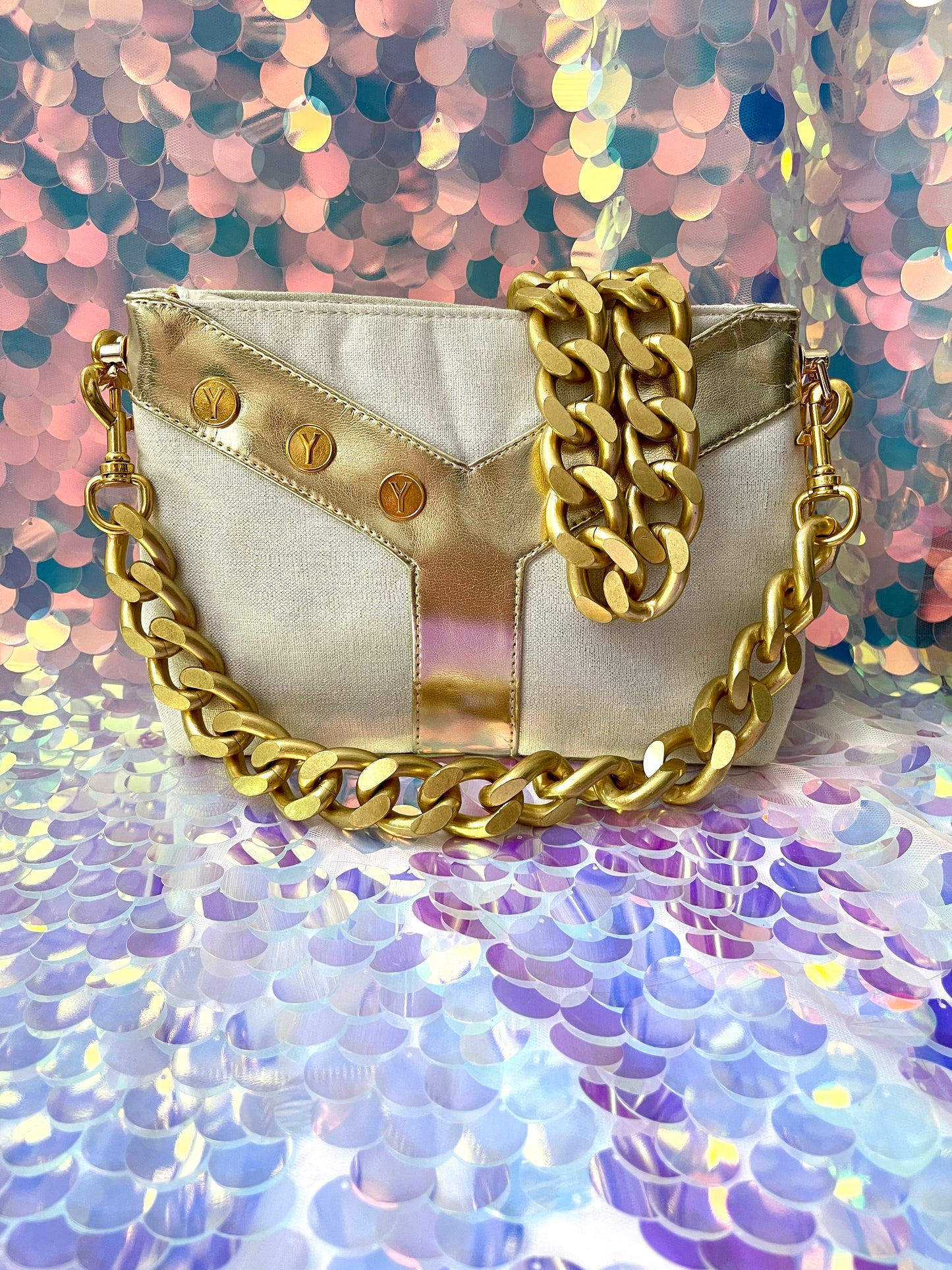 Shimmer Gold Beige Cloth Pouch Customized