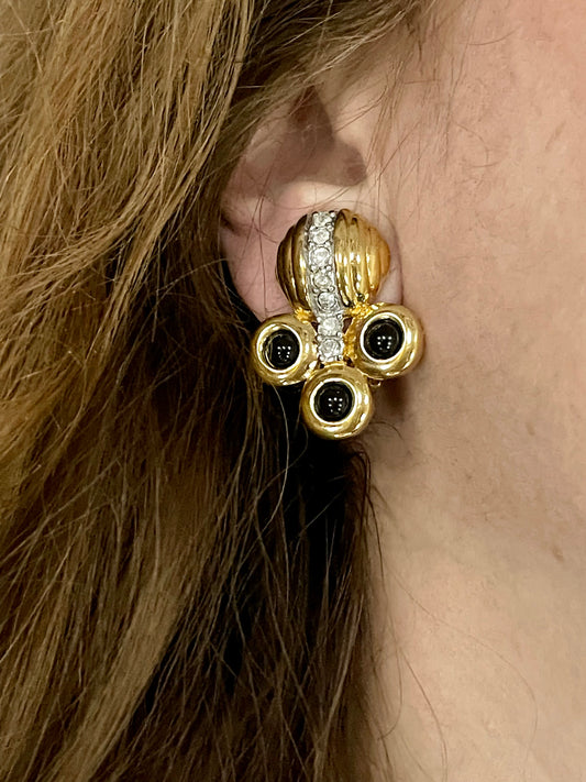 Nina Ricchi Boucles D'oreilles Cristaux Noirs Sur Métal Doré