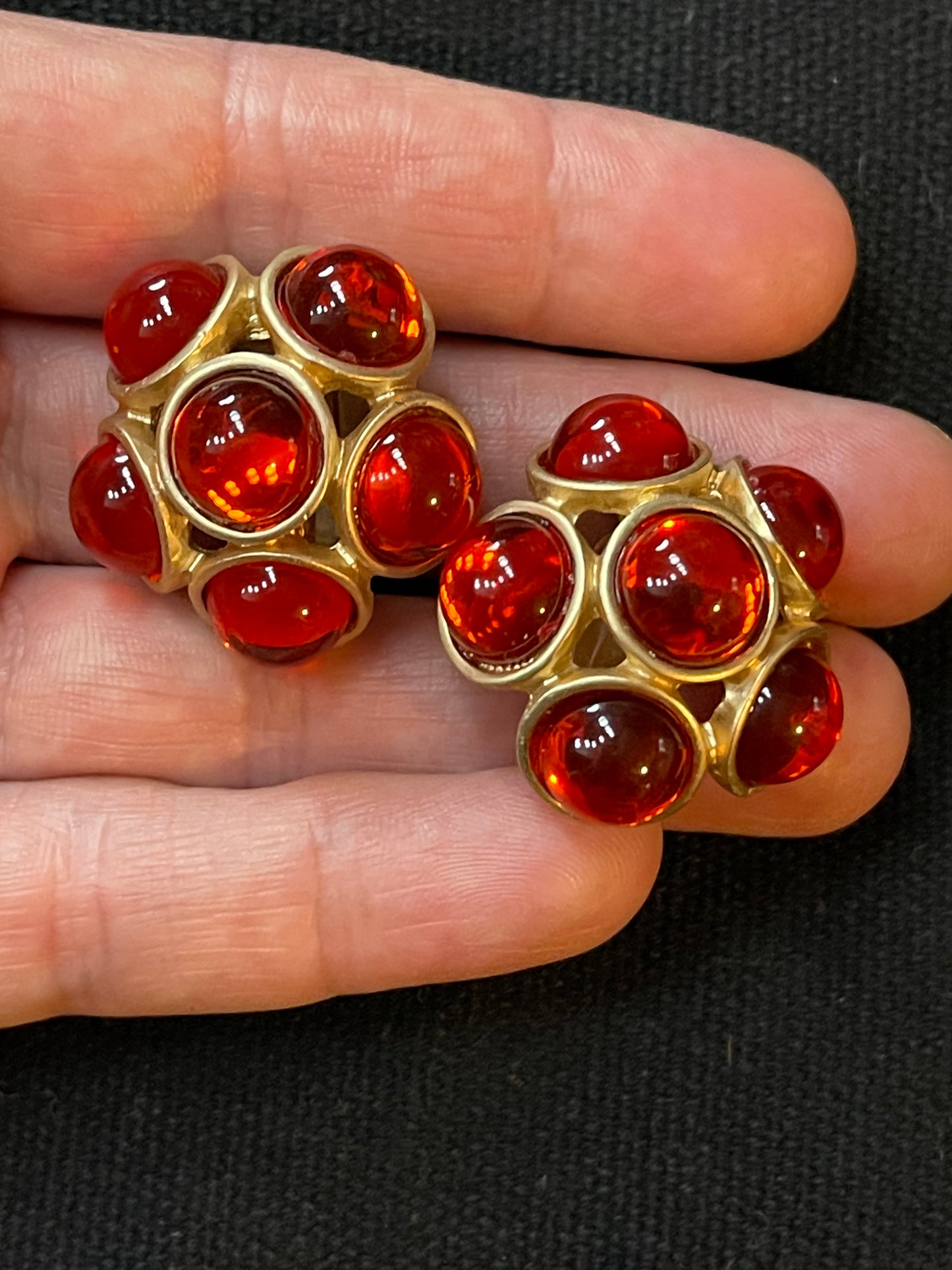Set of red button earrings / YSL red pin