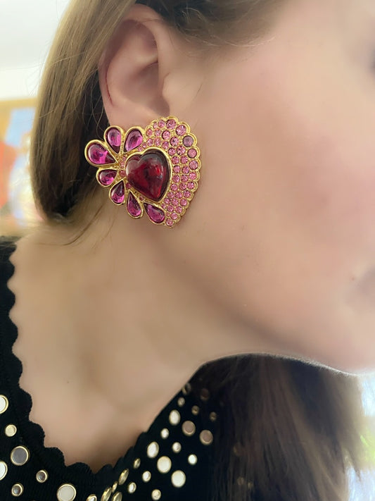 Boucles d'oreilles violettes et rouges vintage authentiques rares