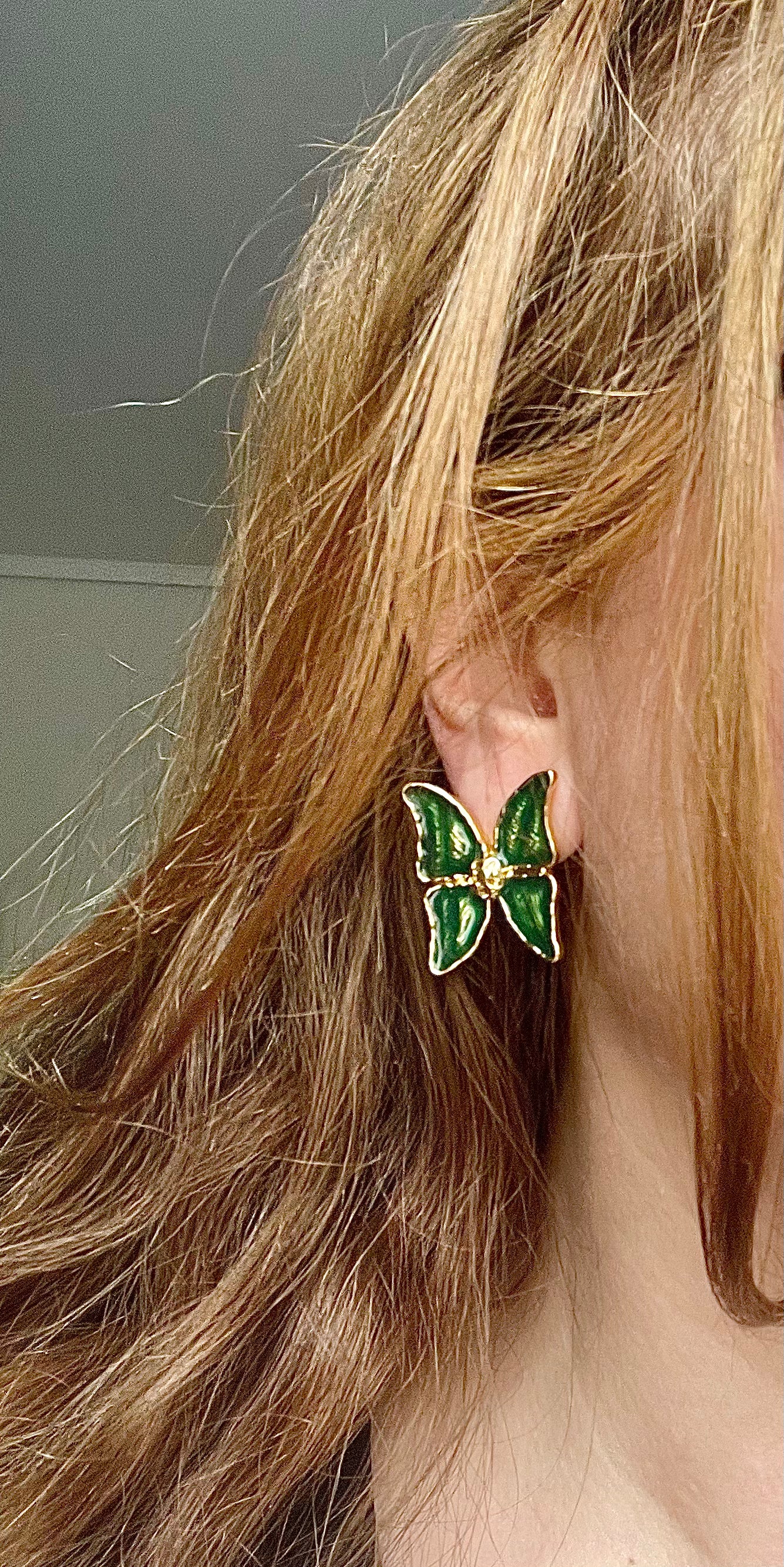 Boucles d'Oreilles Papillon Vert Design Vintage