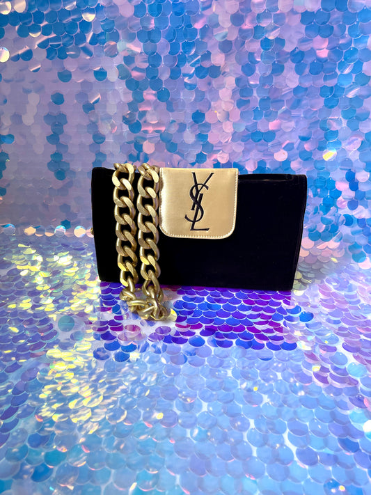 Brown velvet YSL clutch bag