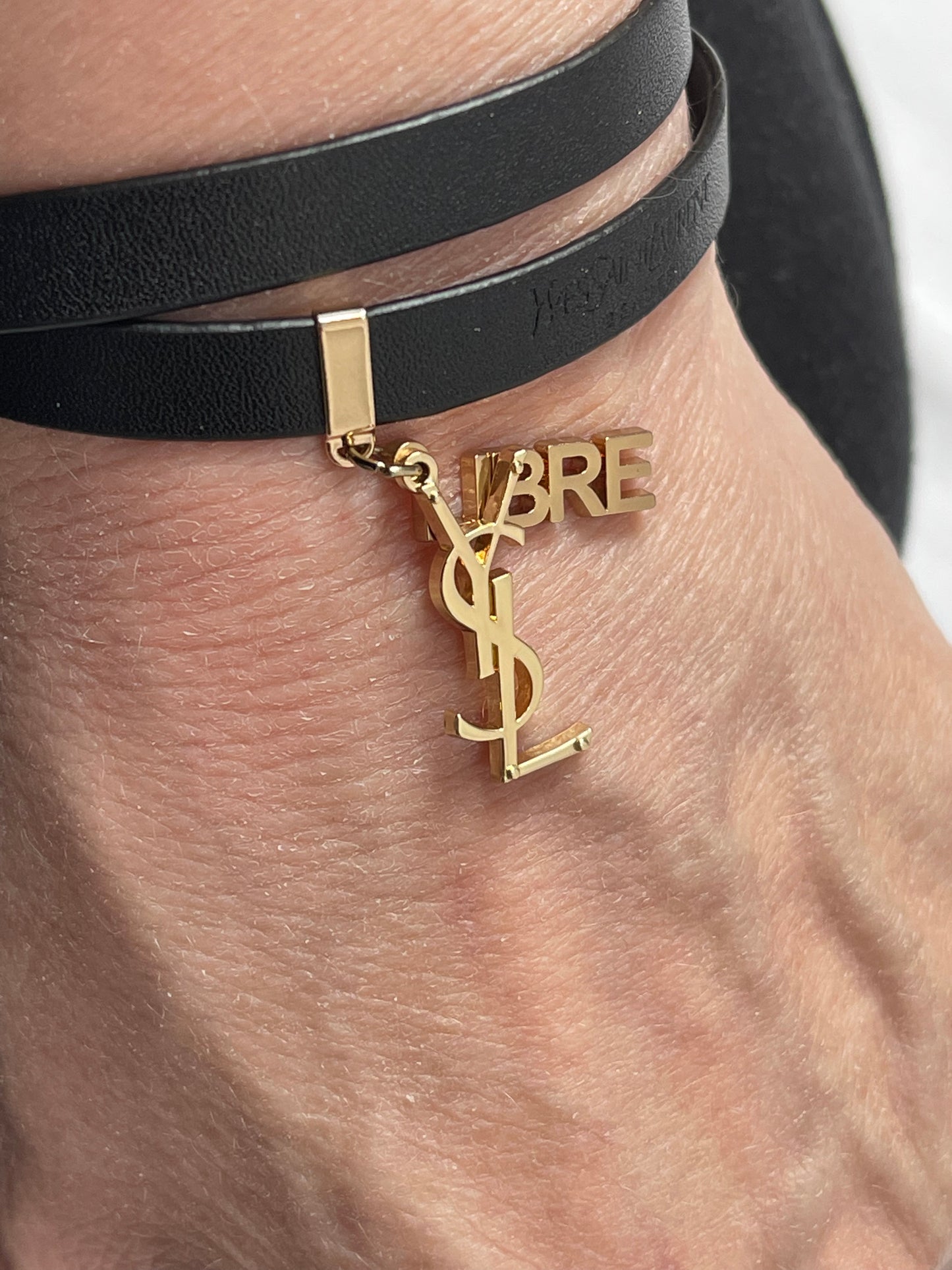 Black Leather Gold Charms  Yves Saint Laurent Parfums Bracelet