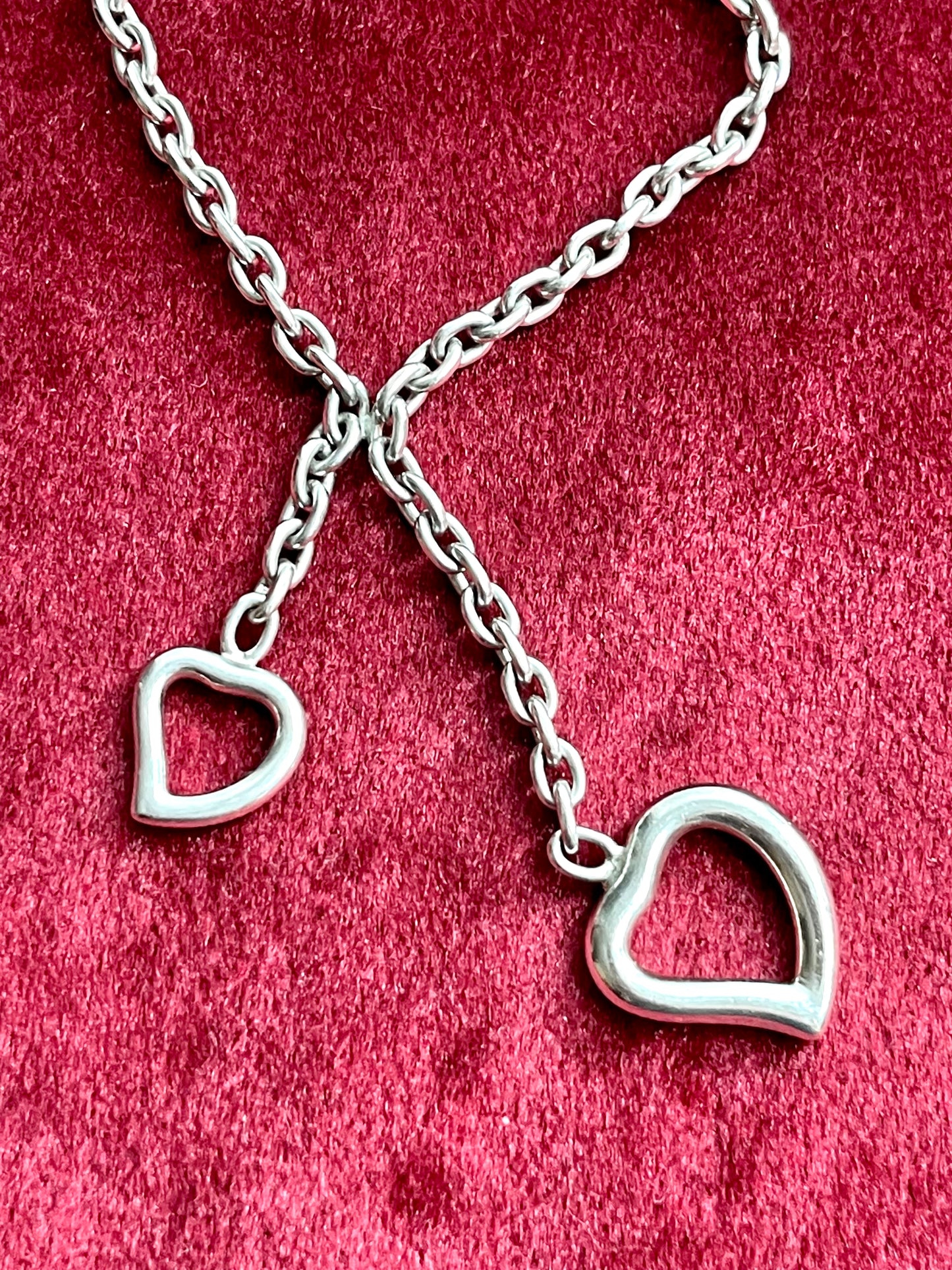 Sterling Silver Hearts Charms Necklace Authentic Yves Saint Laurent Jewelry