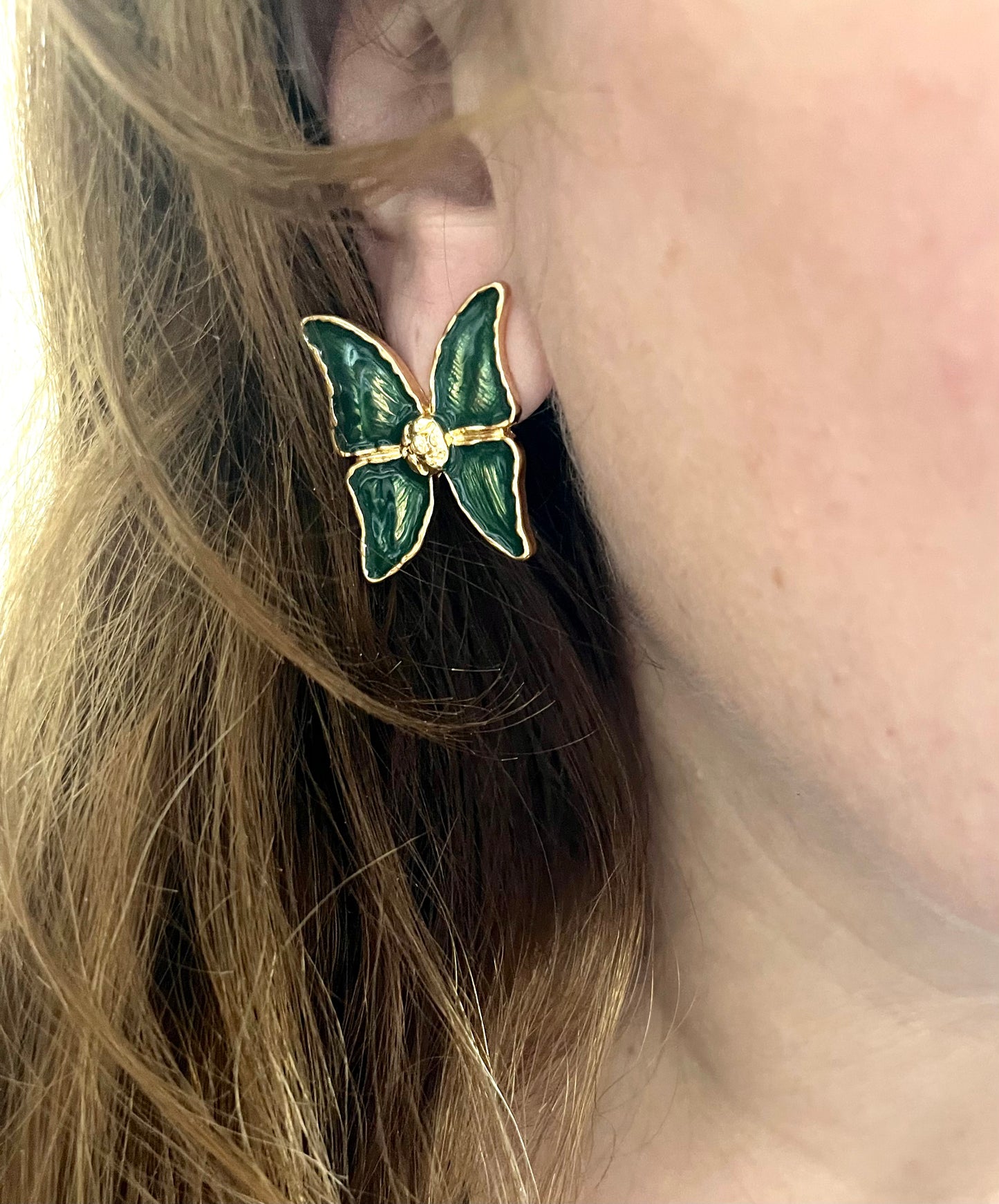 Boucles d'Oreilles Papillon Vert Design Vintage