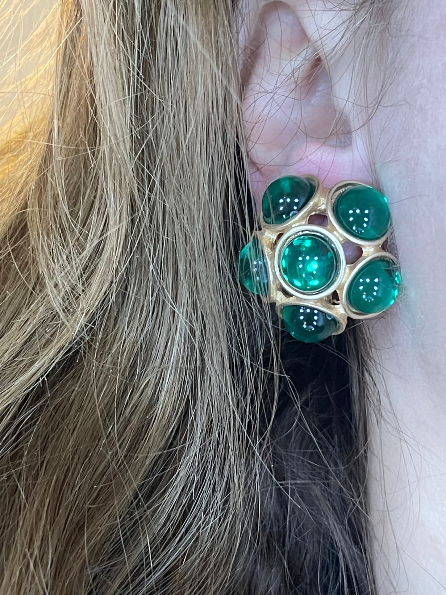 Boucles d'Oreilles Bouton Vert Inspiration YSL