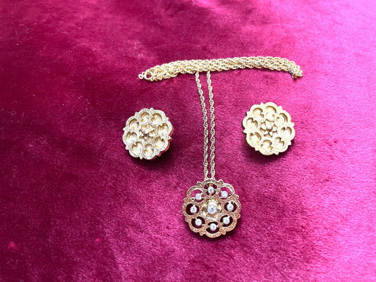 Pendientes Y Collar De Flores De Oro Coordinados. Yves Saint Laurent Vintage Auténtico Conjunto Raro