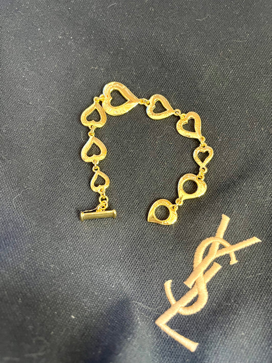 Bracelet Les Coeurs Années 90 Yves Saint Laurent Plaqué 18 kg