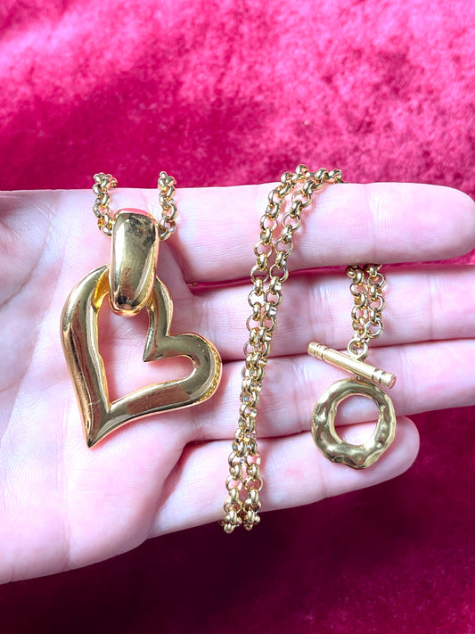 Saint Laurent Gold Heart Color Vintage Pendant With New Chain