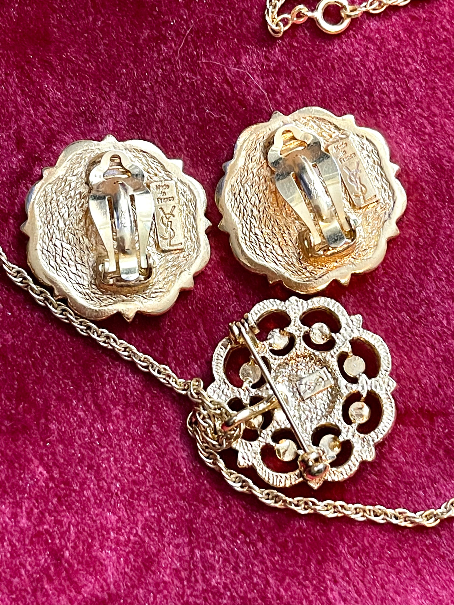 Pendientes Y Collar De Flores De Oro Coordinados. Yves Saint Laurent Vintage Auténtico Conjunto Raro