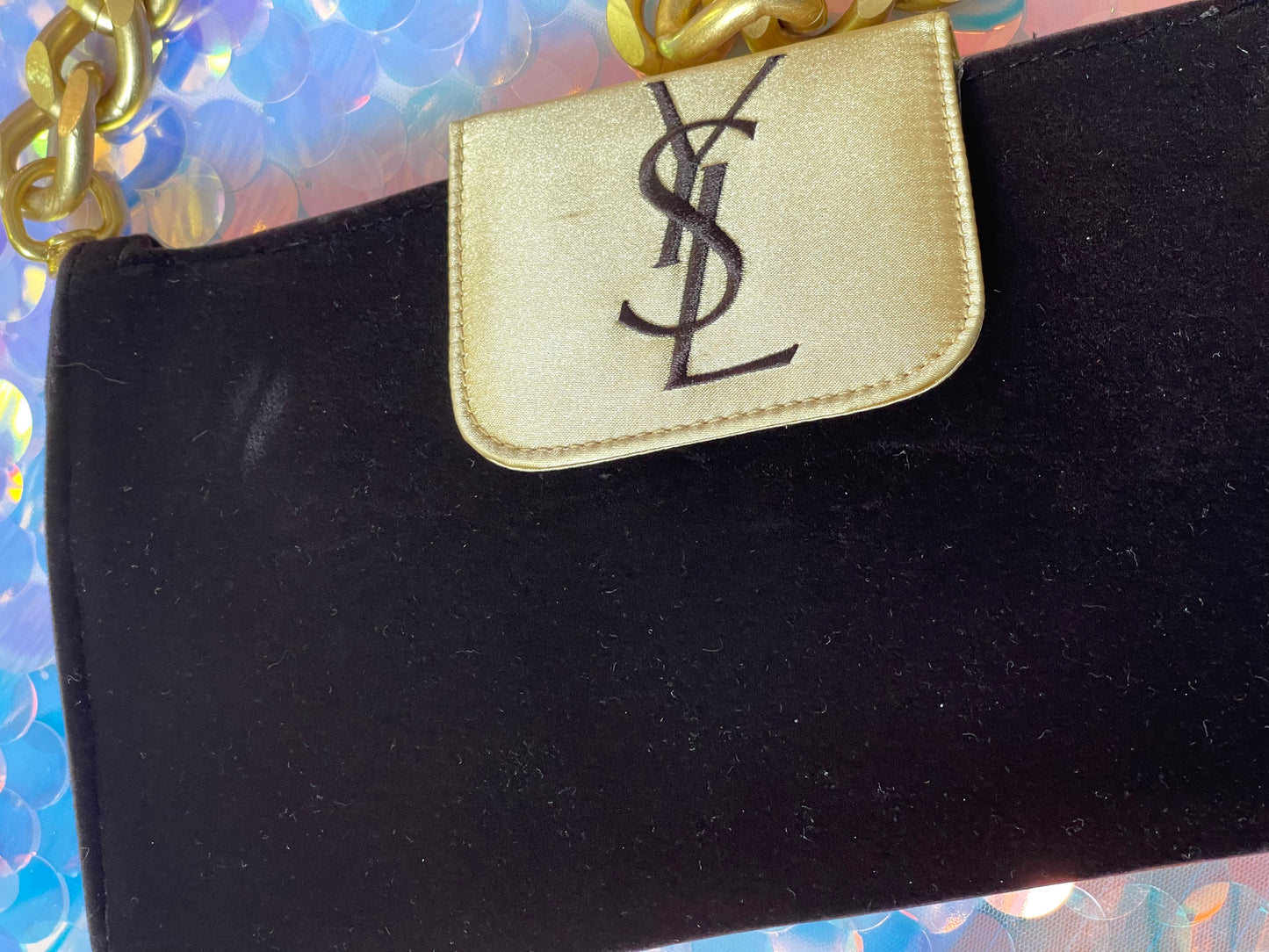 Brown velvet YSL clutch bag