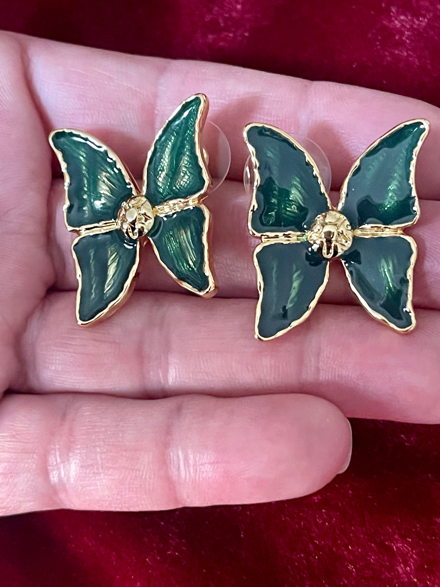 Boucles d'Oreilles Papillon Vert Design Vintage