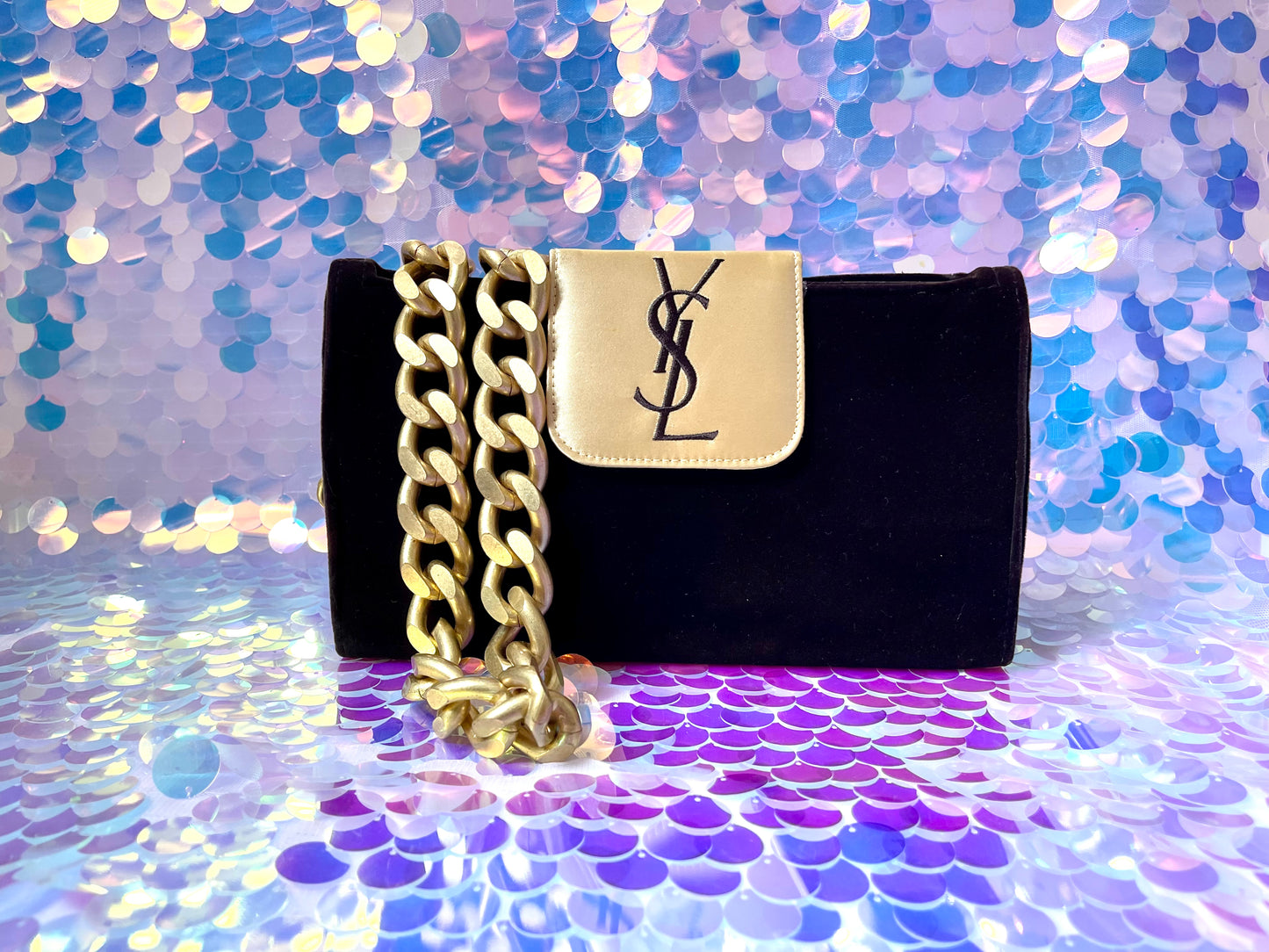 Brown velvet YSL clutch bag