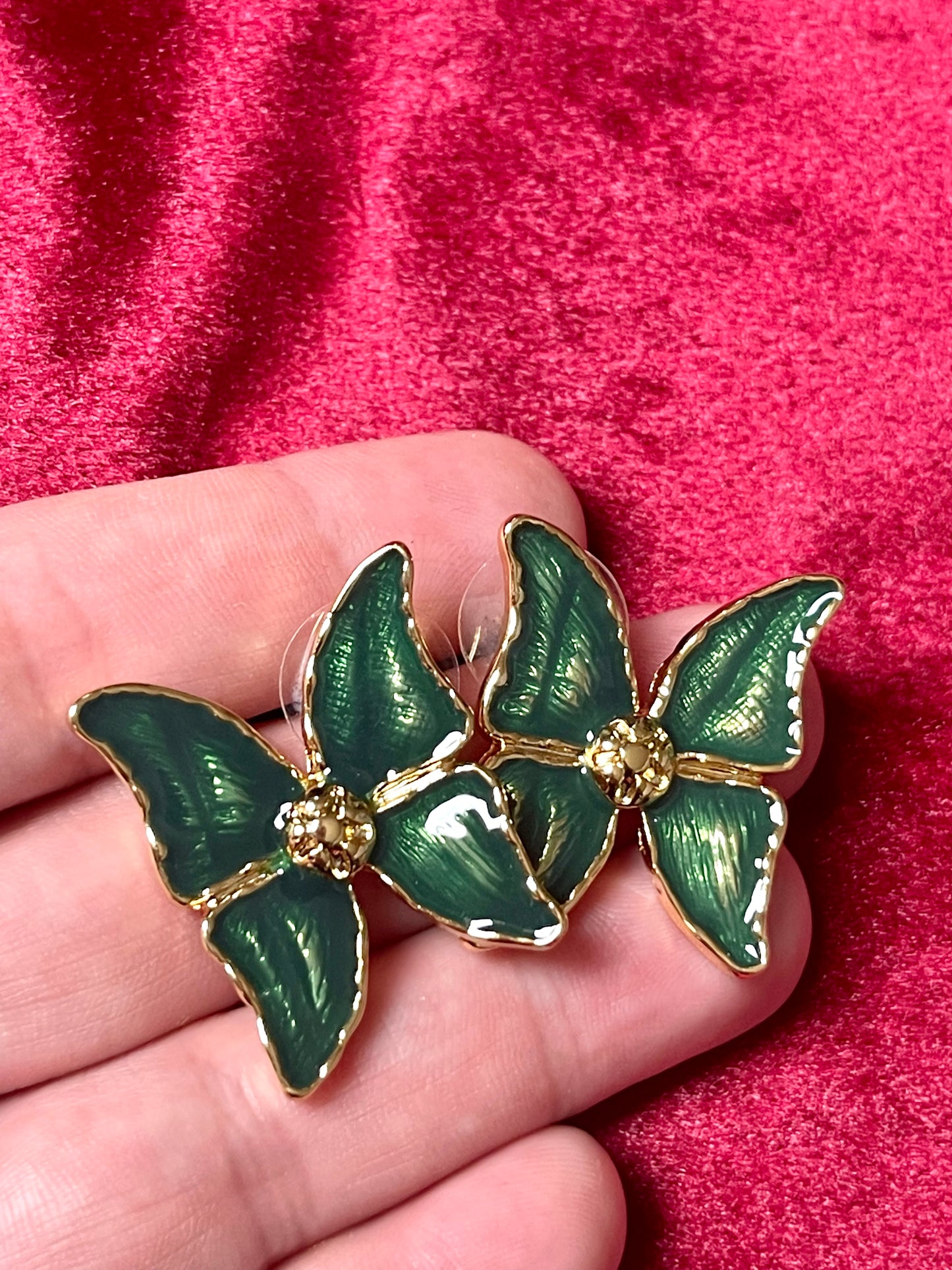 Boucles d'Oreilles Papillon Vert Design Vintage