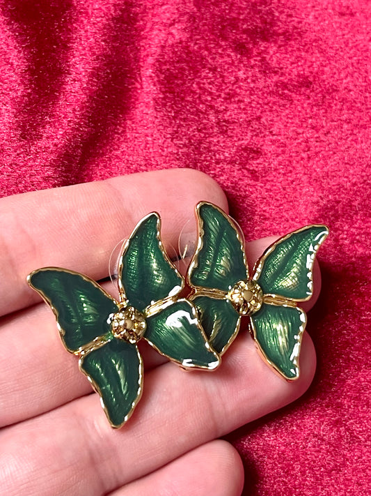 Boucles d'Oreilles Papillon Vert Design Vintage