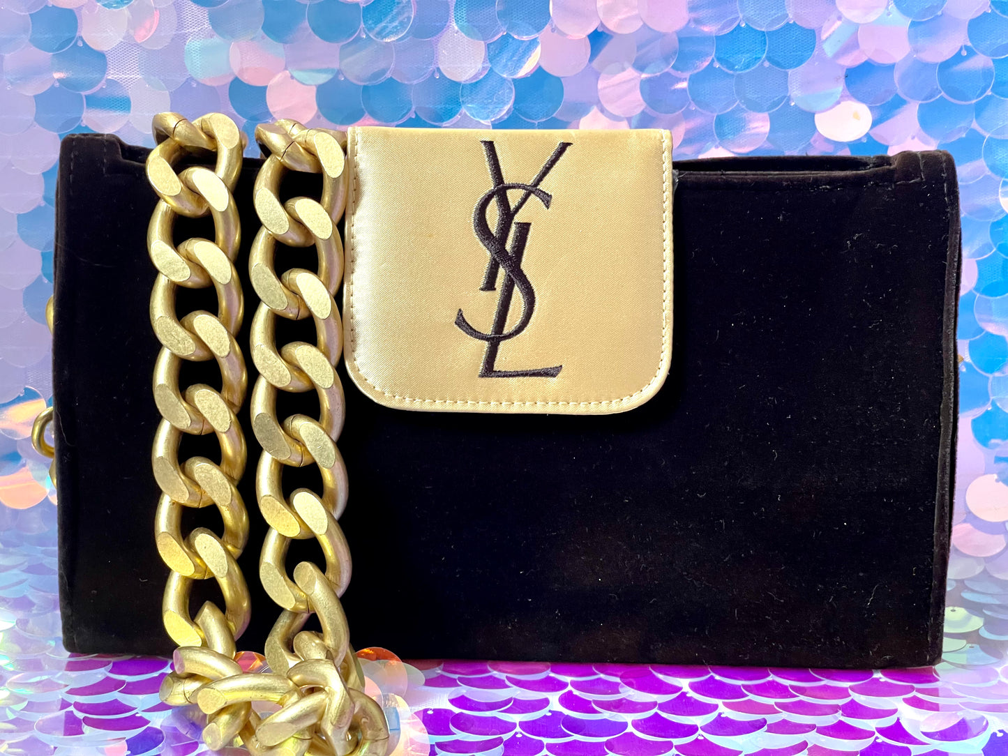 Brown velvet YSL clutch bag